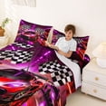 thumbnail image 3 of Castle Fairy Neon Race Car Trio Queen Sheet Sets 4 Pieces for Kids, Checkered Flag Art Bed Set for Bedroom, Red Purple, 3 of 6