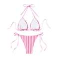 thumbnail image 5 of Delconic Women’s Triangle Bikini Set with Adjustable Halter Top and Tie Side Bottoms Striped Print Two Piece Swimsuit for Beach Pool, 5 of 7