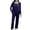 502_Navy, variant on MEICHEN Lounge Set for Women Women's 3 Piece Set Pajama Long Sleeve Cardigan Sleeveless Top Wide Leg Pants Casual Loose Fit Summer Essentials Fashion Sleepwear