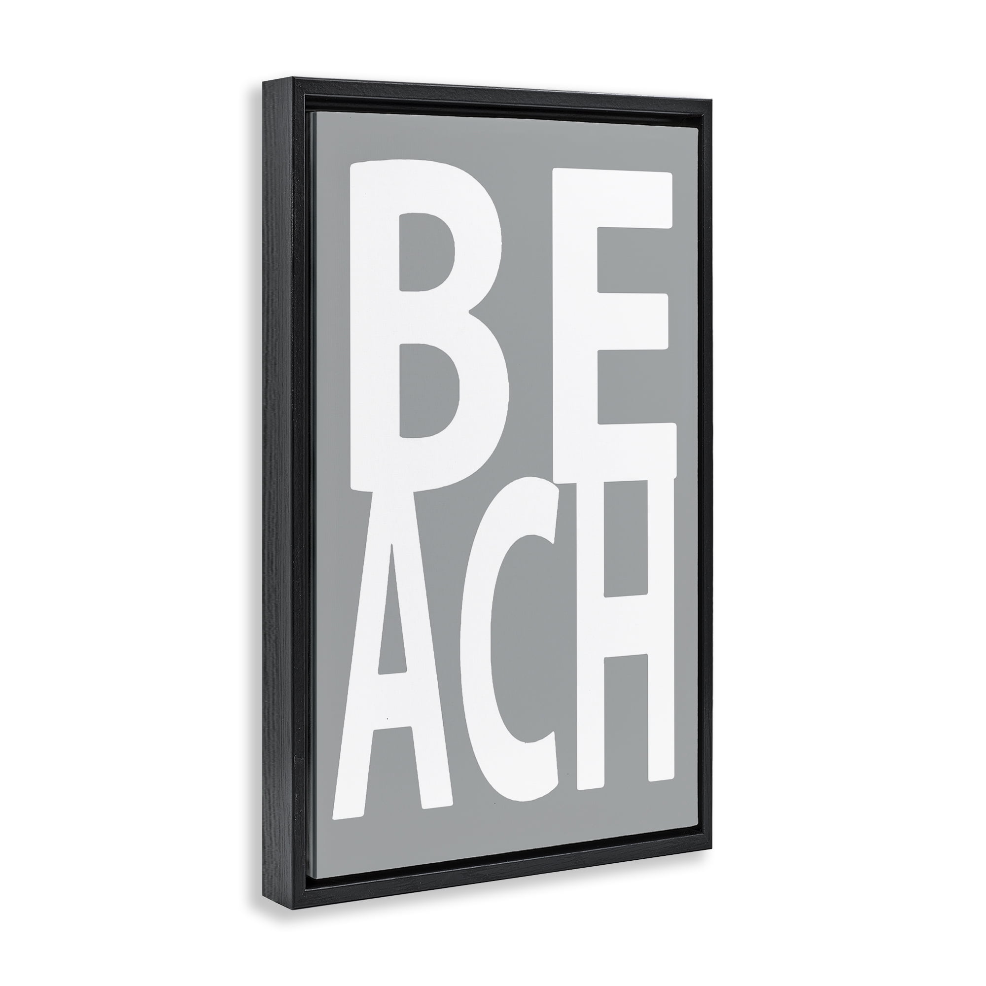 Stupell Industries Beach Word on Grey Typography Painting Black Floater Framed Art Print Wall Art, 17 x 25