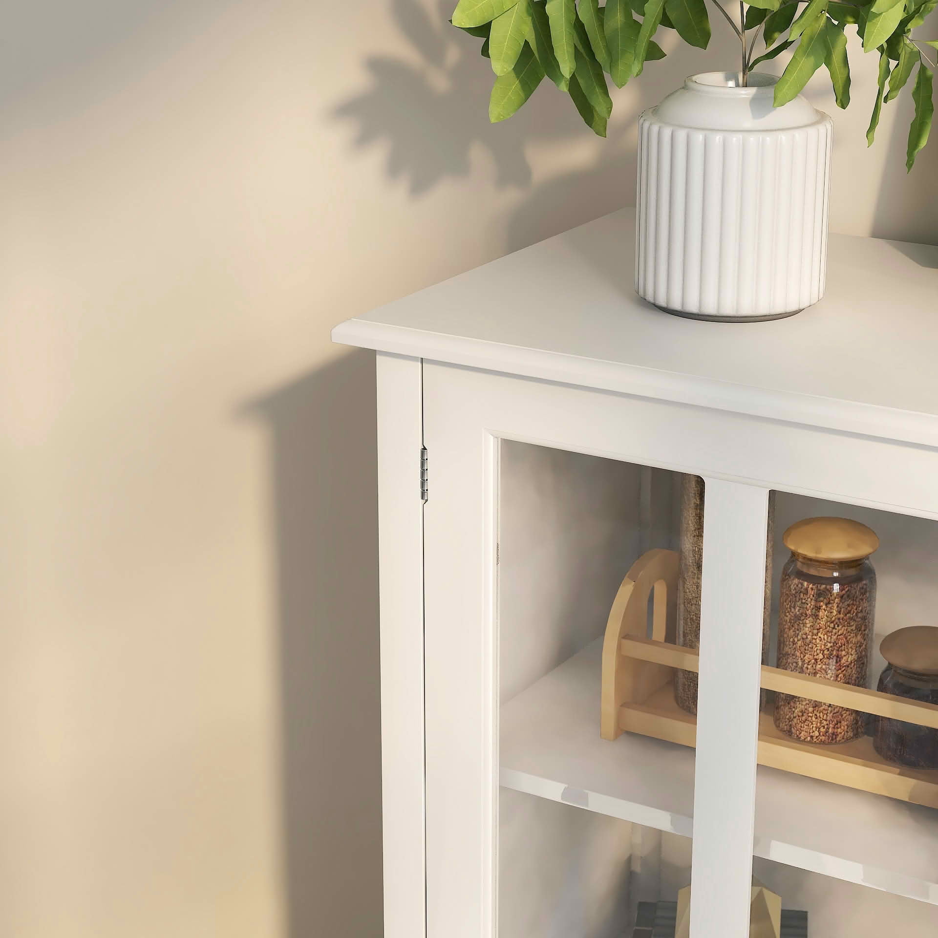 MAYEERTY Buffet Storage Cabinet, Double Glass Doors with Unique Bell Handle