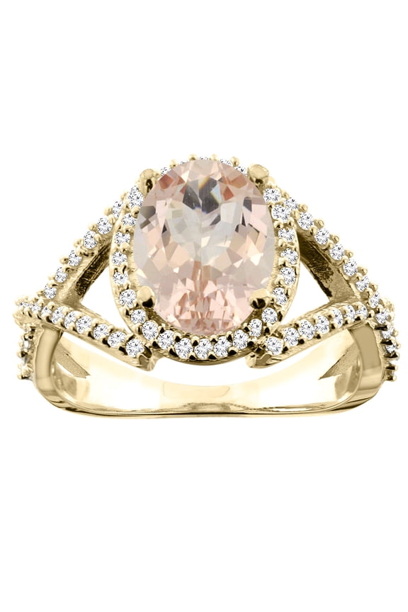 14K Yellow Gold Natural Morganite Ring Oval 10x8mm Diamond Accent, size 5