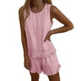 thumbnail image 5 of BRELIL Women Two Piece Sets Summer Casual Matching Outfits Round Neck Sleeveless Tank Top Shorts Set Solid Boho Beach Loose Vacation Travel Loungewear, Pink 2XL, 5 of 9