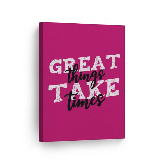 Smile Art Design Great Things Take Times Inspiring Lettering Pink Background Motivational Canvas Wall Art Inspirational Wall Art Entrepreneur Quote Print Office Decor Artwork Gift Ready to Hang 12x8