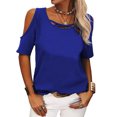thumbnail image 2 of Moda mujer verano fuera del hombro manga corta sólido casual camiseta blusa Fridja  bn2007, 2 of 9