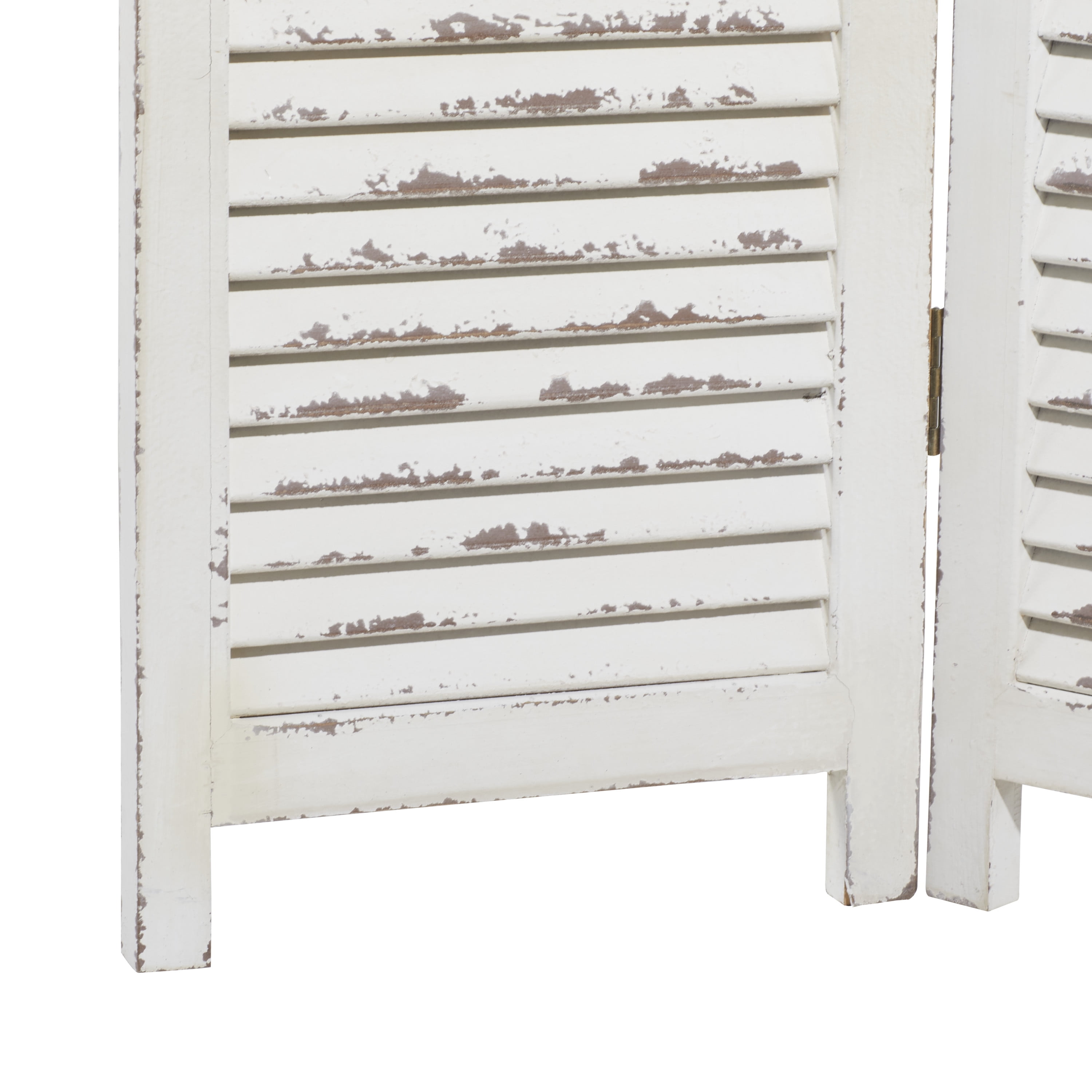 DecMode 48" x 71" Cream Wood Hinged Foldable Partition 3 Panel Room Divider Screen with Horizontal Slats, 1-Piece