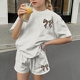 thumbnail image 5 of CYRBOKO Girls Casual Outfit Sets, 2 Pieces Summer Gift Elastic Waist Short Sleeve Tops with Shorts Gray Size 13-14 T, 5 of 5