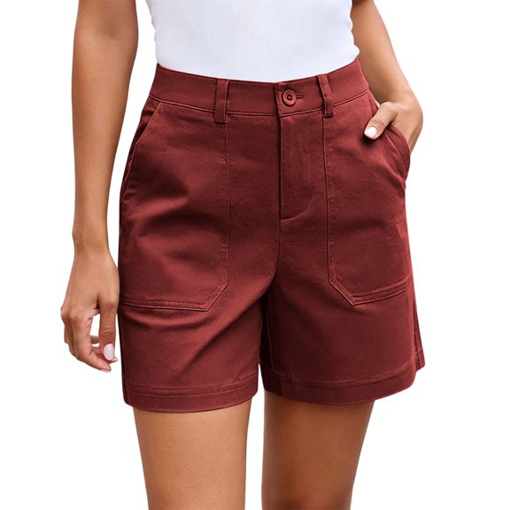 cocolona Womens Summer Casual High Waist Bermuda Shorts Elastic Button Waist Straight Wide Leg Work Beach Shorts with Pockets
