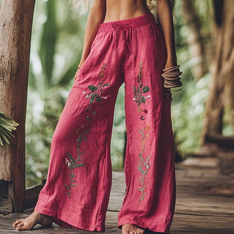 yunLCZ Womens Dress Pants Holiday Style Retro Linen Floral Ethnic Print Casual Pants For Women Comfortable Relaxed Fit Perfect For Summer Beach And ... yunLCZ Womens Dress Pants Holiday Style Retro Linen Floral Ethnic Print Casual Pants For Women Comfortable Relaxed Fit Perfect For Summer Beach And ...