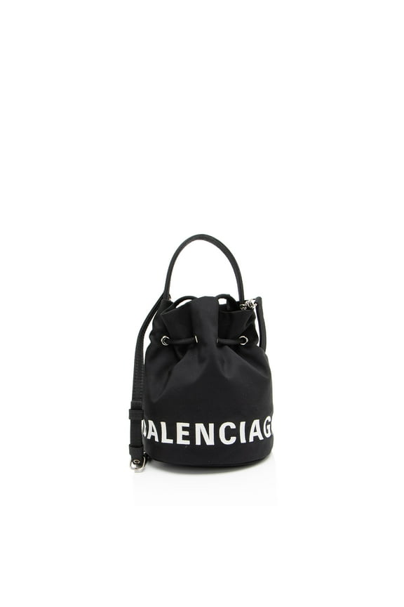 Pre-Owned Balenciaga Recycled Nylon Logo Wheel XS Bucket Bag
