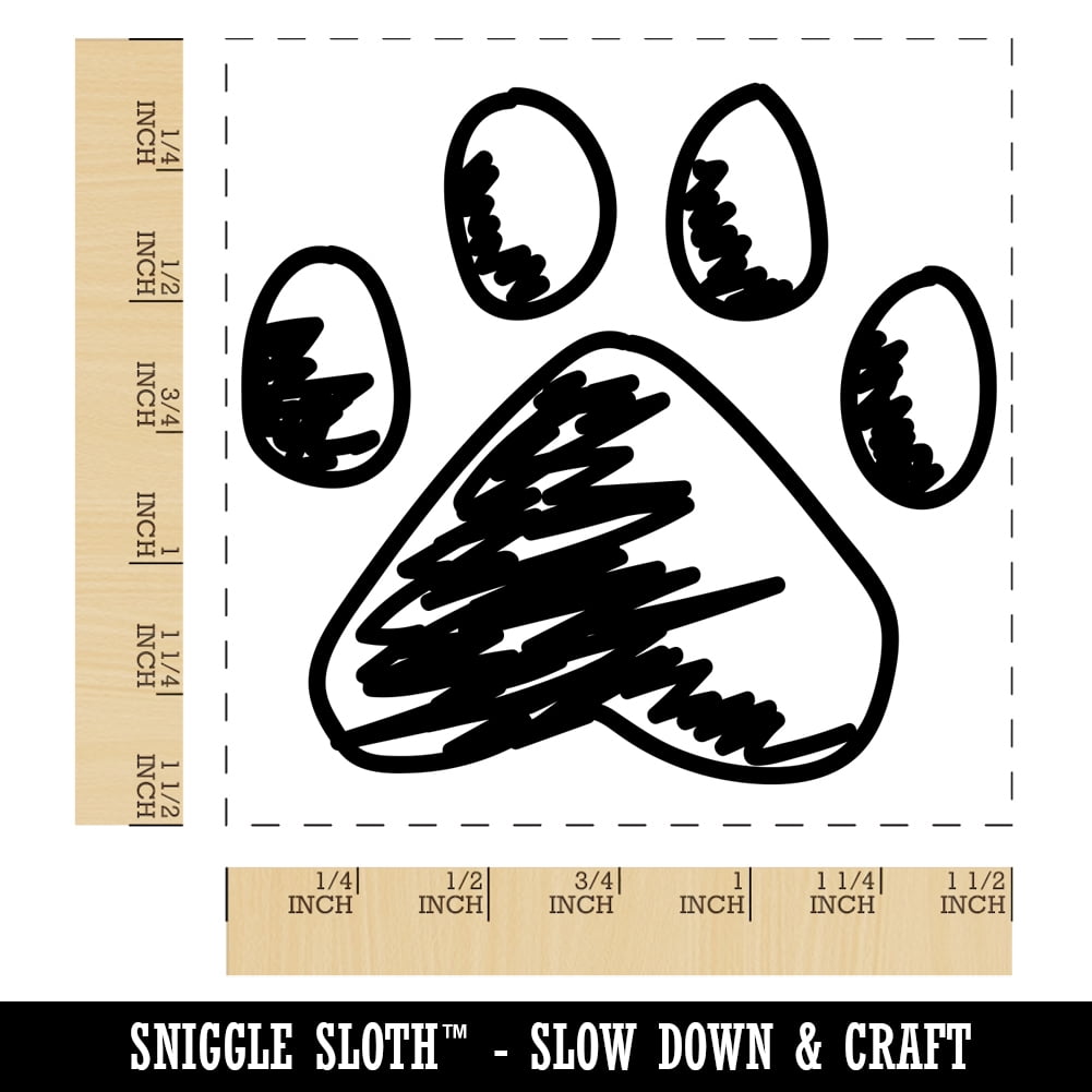 Dog Paw Sketch Self-Inking Rubber Stamp Ink Stamper - Red Ink - Large 1-1/2 Inch
