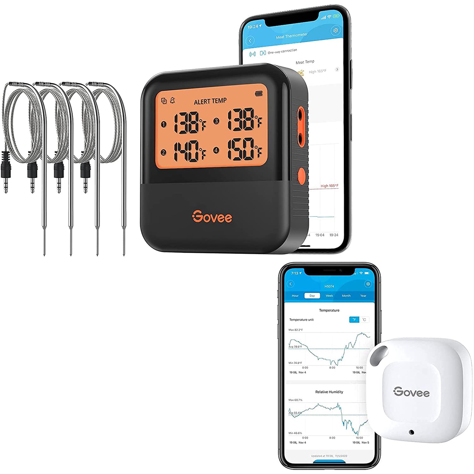  Govee Wireless Meat Thermometer, Bluetooth Grill Thermometer,  230ft Remote Monitoring, High Accuracy, Alarm Notifications, Food  Thermometer with 2 Probes, for Smoker, BBQ, Oven, Kitchen: Home & Kitchen