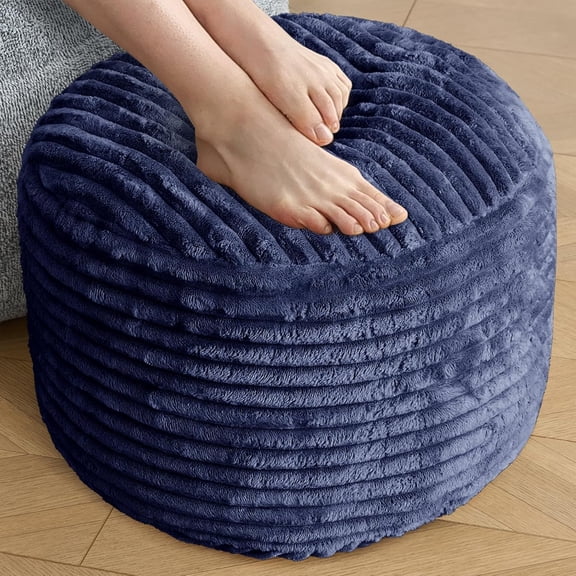 Stuffed Round Ottoman,Corduroy Pouf Ottoman Foot Rest with Foam Filling,Pouf Storage Ottoman Footstool for Living Room,20 X 15 Floor Poufs for Couch,Footrest Only - 20 X 15 Inches,Navy