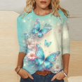 thumbnail image 2 of TSADFHJI Hauts Mignons pour Femmes Sortie Grande Taille Hauts Mi-Longs Manches Trois-Quarts T-Shirts Graphiques T-Shirts Décontractés Col Rond Tunique L Bleu Ciel, 2 of 5
