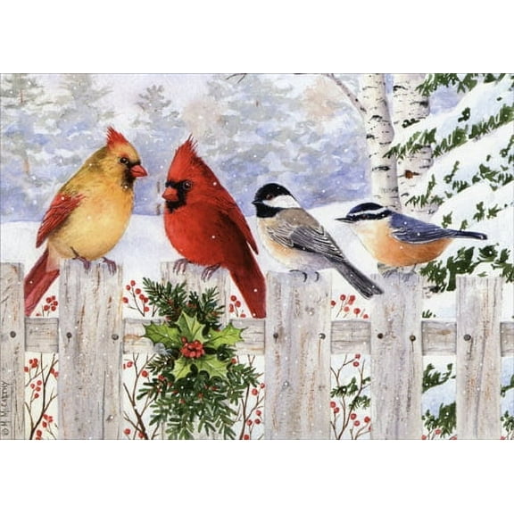 LPG Greetings Birds on White Fence Christmas Card (1 card/1 envelope)