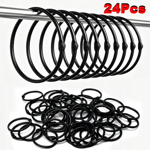 Emlimny 24 Pc Shower Curtain Hooks,Rust Proof Shower Curtain Rings for Bathroom,Circular Decorative Shower Curtain Rings and Hooks for Shower Rod,Metal Shower Rings for Curtain(Black)