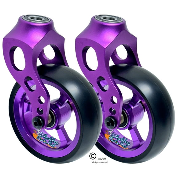 Purple Aluminum Caster Fork Assembly With 4x1.40 Soft Roll Wheels in Purlple Color