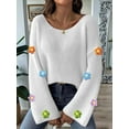 thumbnail image 4 of Women'S Long Sleeve Off the Shoulder Sweaters 2025 Casual Ribbed Knit Flower Loose Slouchy Pullover Tops White M, 4 of 7