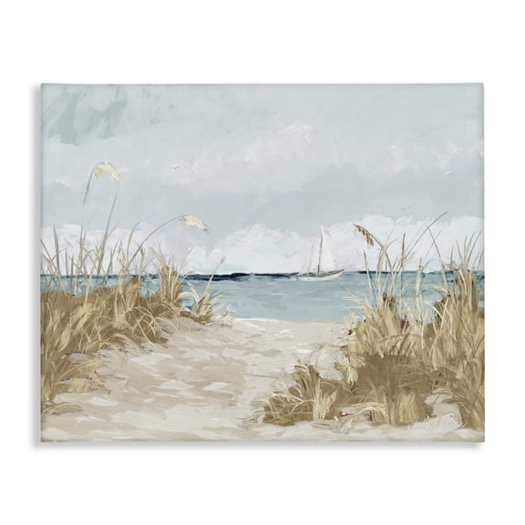 Stupell Industries Transitional Sandy Beach Walkway Distant Sailboats Floating Sea Canvas Art, 48 x 36, by Julie DeRice