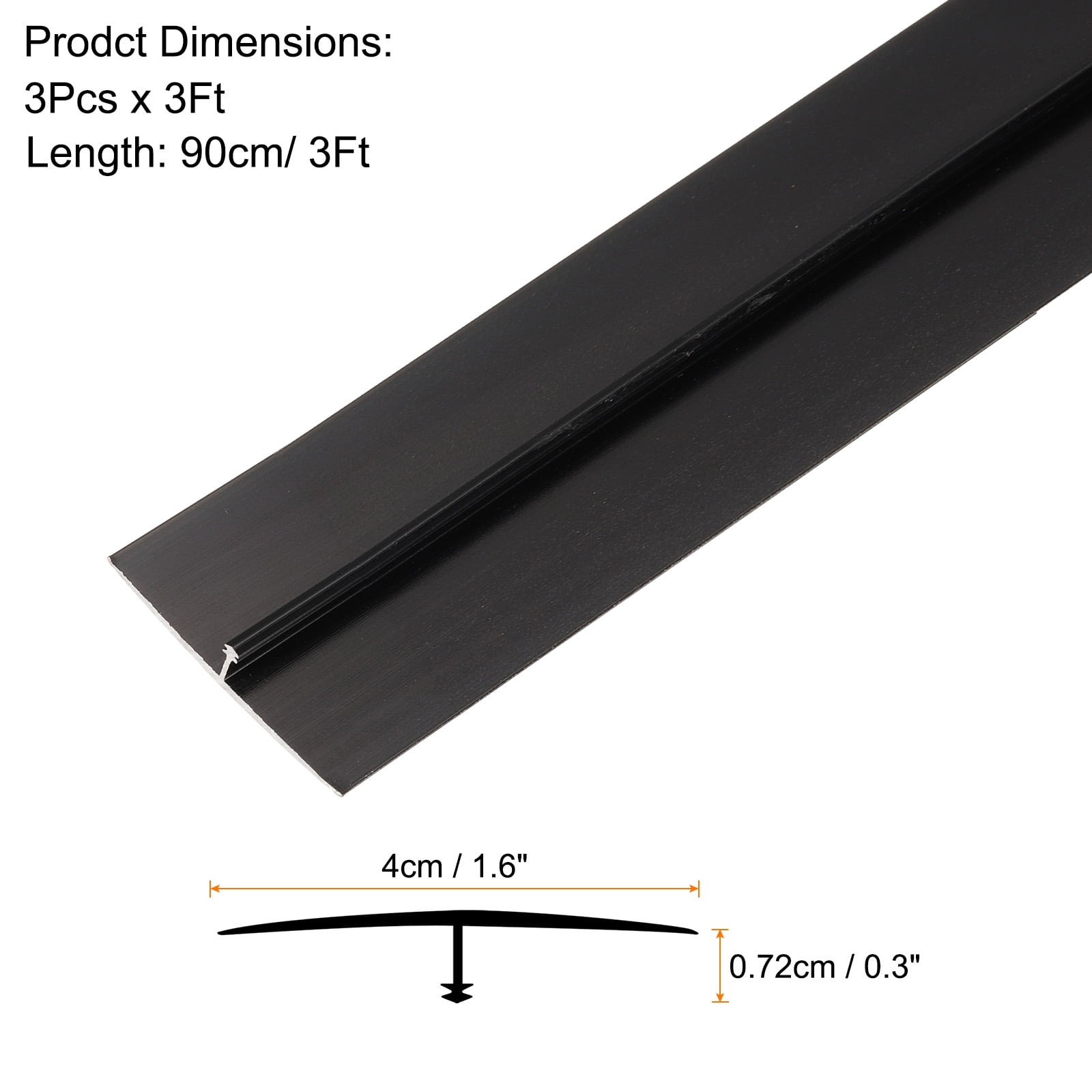Unique Bargains Aluminum T Molding Floor Transition Strip Moulding 1.6"x3 Ft  Black