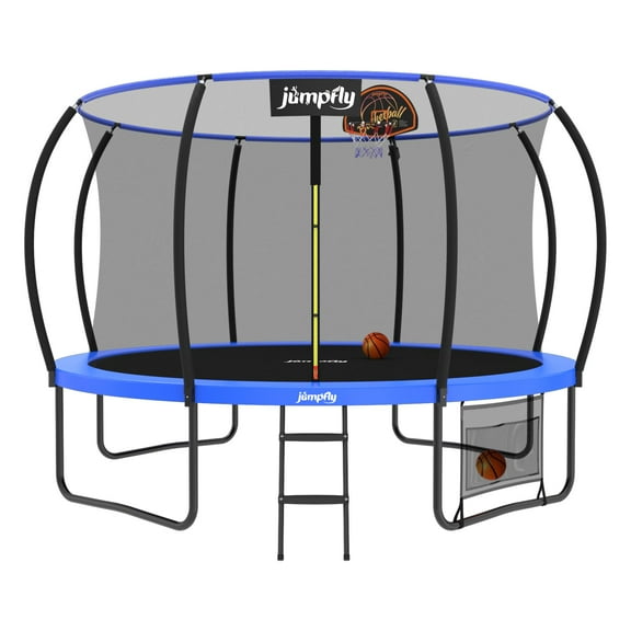 Jumpfly 2025 NEW Tranpoline 10FT Tranpoline Outdoor for Kids and Adults Recreational Tranpolines with Enclosured Net Basketball Hoop Blue trampoline