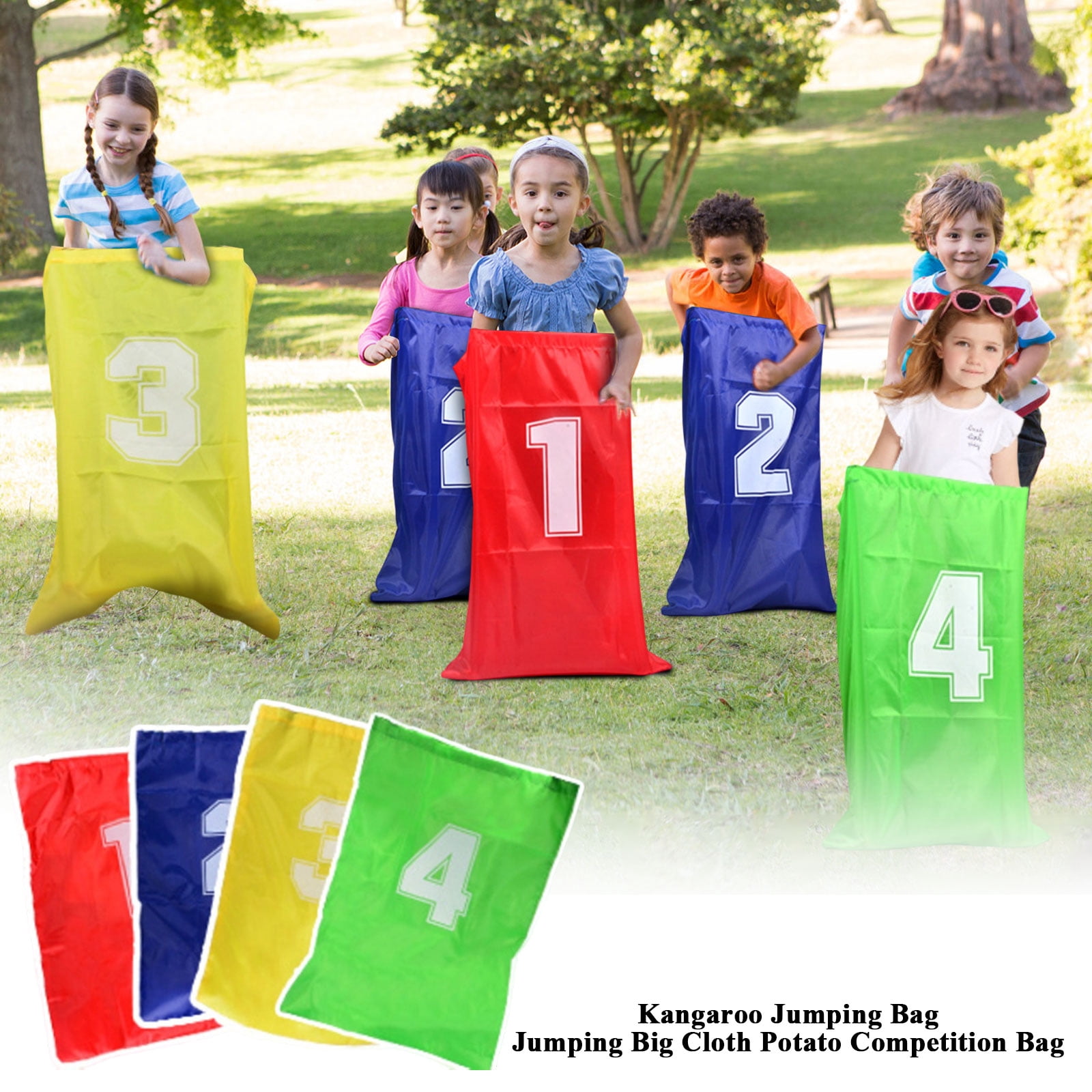 8 Piece Outdoor Games Kit for Kids, Includes Potato Sack Race Bags, Bean Bag Toss, 4 Leg Pulling Competition Belts, Egg Spoon Relay, for Easter&Birthday Parties (Potato Sack Race Bags)