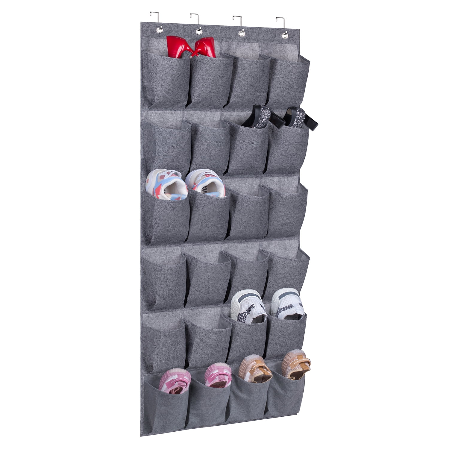 MISSLO 24 Fabric Pockets Shoe Organizer Over the Door Large Hanging Shoe Rack for Closet Men Shoes Holder, Gray