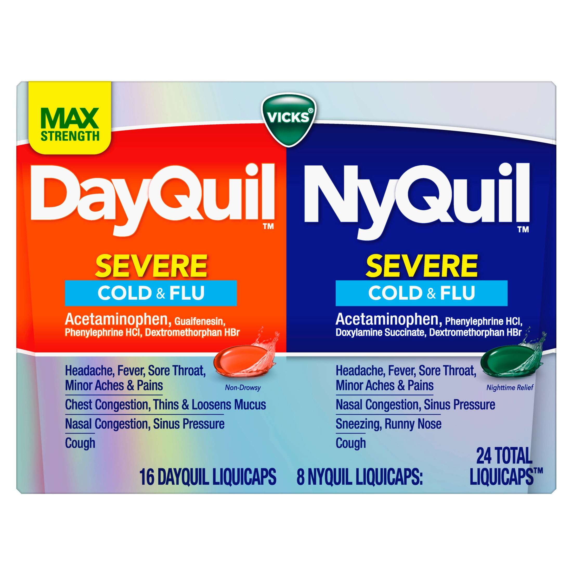 Vicks DayQuil & NyQuil SEVERE Cold & Flu LiquiCap Medicine, 24 count