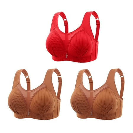Crunowin Women s Plus Size Bra 3 Pack  Breathable Lingerie Wire Free Comfort Solid Color Behind Buckle Everyday Underwear Red XXL