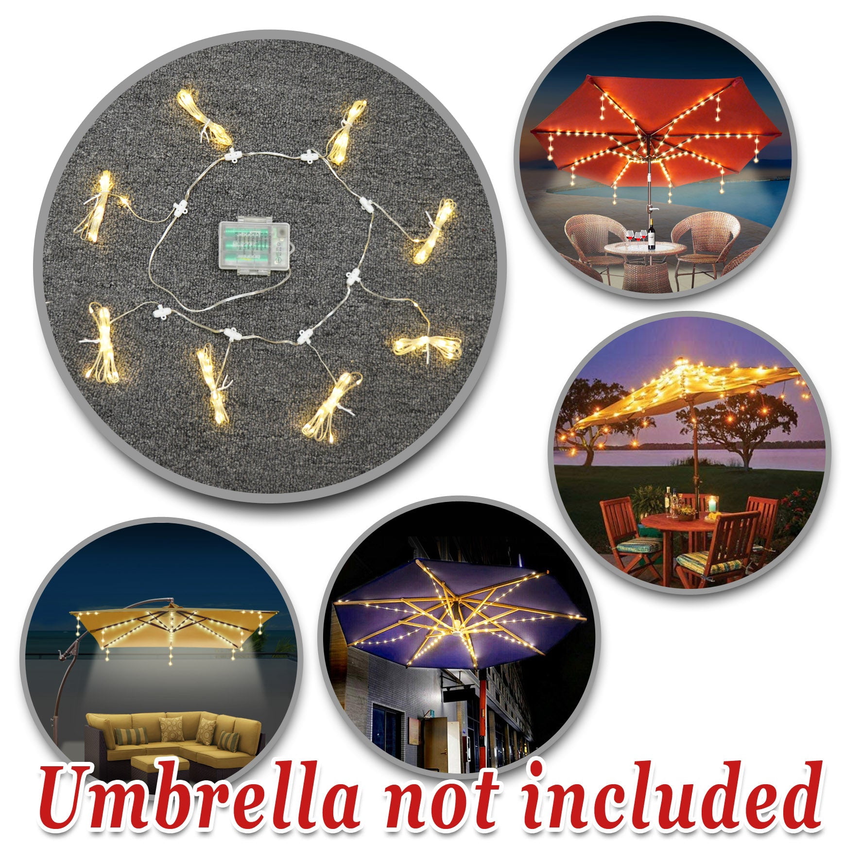 Patio Umbrella String Lights, 112 Bright LEDs Cordless Umbrella Light, Remote Control Waterproof Outdoor Pole Lights for Patio Umbrellas Camping Tents