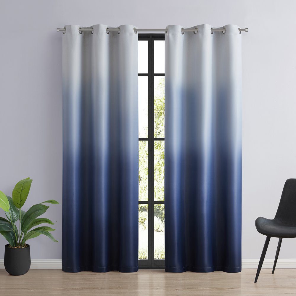 VCNY Home Flow Ombre Blackout Grommet Curtain Panel Pair, Navy, 38" x