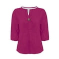 thumbnail image 4 of Pink Womens Tops Linen Shirt for Women Summer Cotton and Linen V Neck 3/4 Sleeve Top Loose Holiday Beach Shirt Tunic Top Shirts for Women, 4 of 6