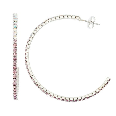 Crystal Gradient Light (Rhodium Plated Crystal Gradient Style 45mm J-Hoop Earring in Crystal AB, Light Amethyst and Amethyst Combination)