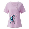 thumbnail image 5 of iopqo plus size tops for women women's printed round neck raglan sleeve hem slit loose short sleeve button decoration shirt plus size tops hot pink l, 5 of 5