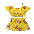 thumbnail image 1 of Toddler Little Girl Off Shoulder Ruffle Pocket Romper Jumpsuit Clothes Set, 1 of 3
