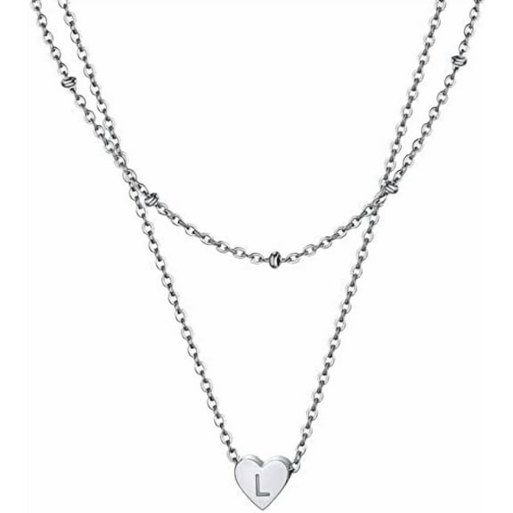 ChainsHouse Silver Initial Heart Necklaces for Women Letter A-Z Dainty Pendant Necklace Wife Daughter Mother Birthday Christmas Jewelry Gift