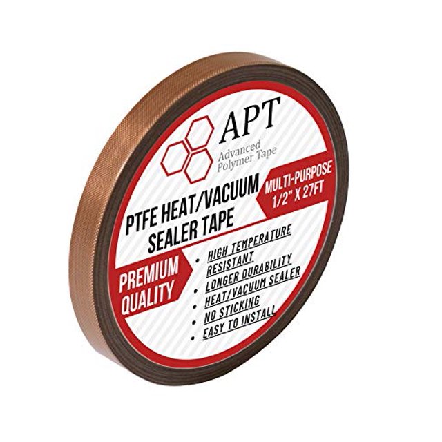 APT Teflon PTFE Glass Cloth Tape, for High Temperature Vacuum bag tape, Food saver sealer parts, 0.5" x 27 ft, 1 Roll/pack