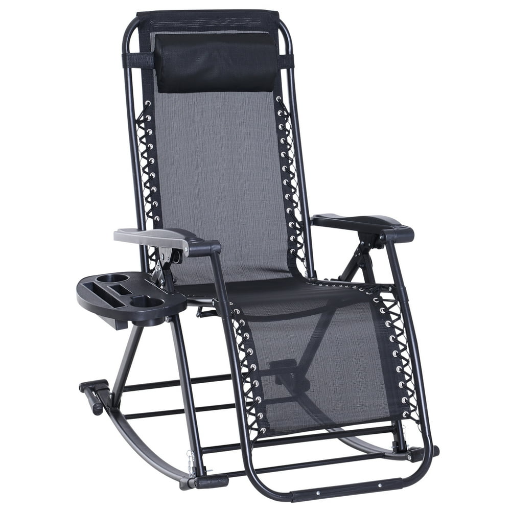 Outsunny Folding Zero Gravity Rocking Lounge Chair with Cup Holder Tray