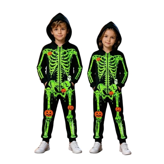Gunia Halloween Kids Boys Girls Cosplay Skeleton Onesie Romper Role Play Jumpsuit Zip Up Toddler Casual Playsuit Outfits Black 9-10 Years