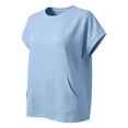 thumbnail image 3 of GZWYHT Short Sleeve Tops for Women Solid Color Crewneck Kangaroo Pocket Summer Casual Shirt Beach Going Out Vacation Blue 3XL, 3 of 7