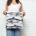 thumbnail image 3 of Throw Pillow Covers 16x16 Inch, Vintage Blue Fish Decorative Pillow Cases for Couch Sofa Bed, Coastal Nautical Beach Wooden Cotton Linen Square Home Decor Pillowcases with Hidden Zipper, 3 of 7
