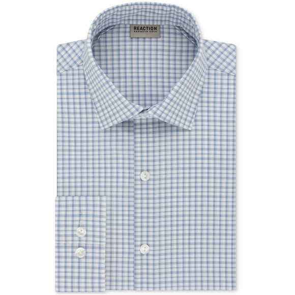 Kenneth Cole Mens Plaid Button Down Dress Shirt, Blue, Big & Tall, 14.5" Neck 32-33" Sleeve