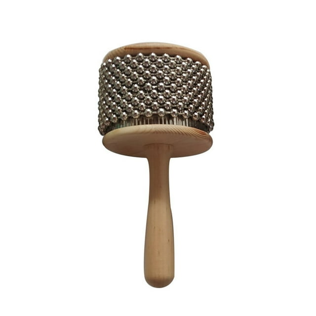 Wooden Cabasa Percussion Instrument Metal Beaded Chain And Cylindrical Hand For Classroom Band Toys