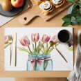 thumbnail image 2 of Tulip Flower Placemats Set of 8 Spring Oil Painting Floral Leaf Bow Vase Place Mats Indoor Wipeable Table Mats Washable Cloth Dining Table Placemats for Kitchen Holiday Party Home Decor 13x19 Inch, 2 of 9