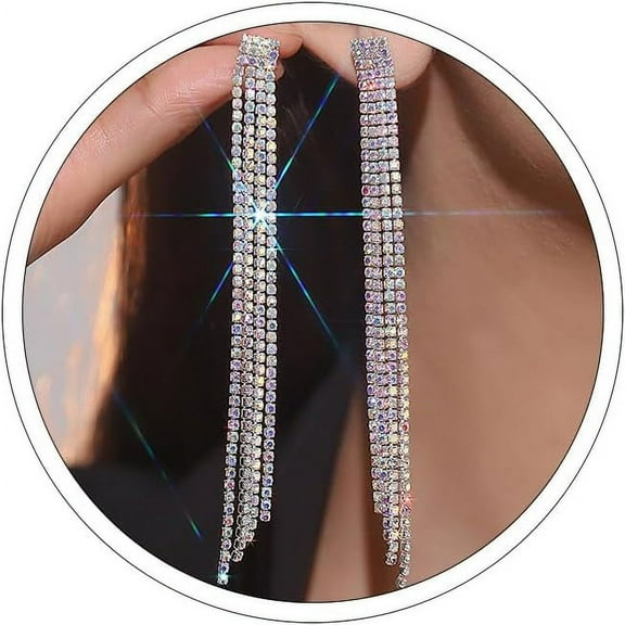 Silver Rhinestone Tassel Earrings Long Dangle Earrings Sparkly Bling Prom Earrings Wedding Chandeliers Earrings Jewelry For Women[Z1]