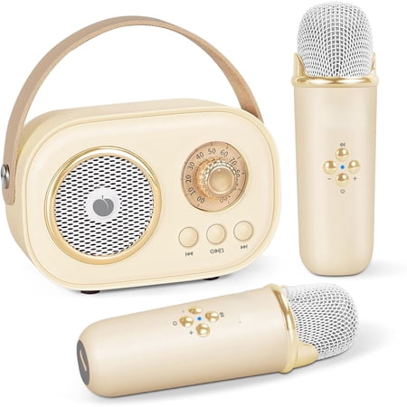Mini Karaoke Machine for Kids&Adults Portable Bluetooth Speaker with 2 Wireless Microphones and Stereo Sound Enhanced Bass Gifts for Girls 6 7 8 9 10 11 12 Years Old Home Party Birthday(Pink)