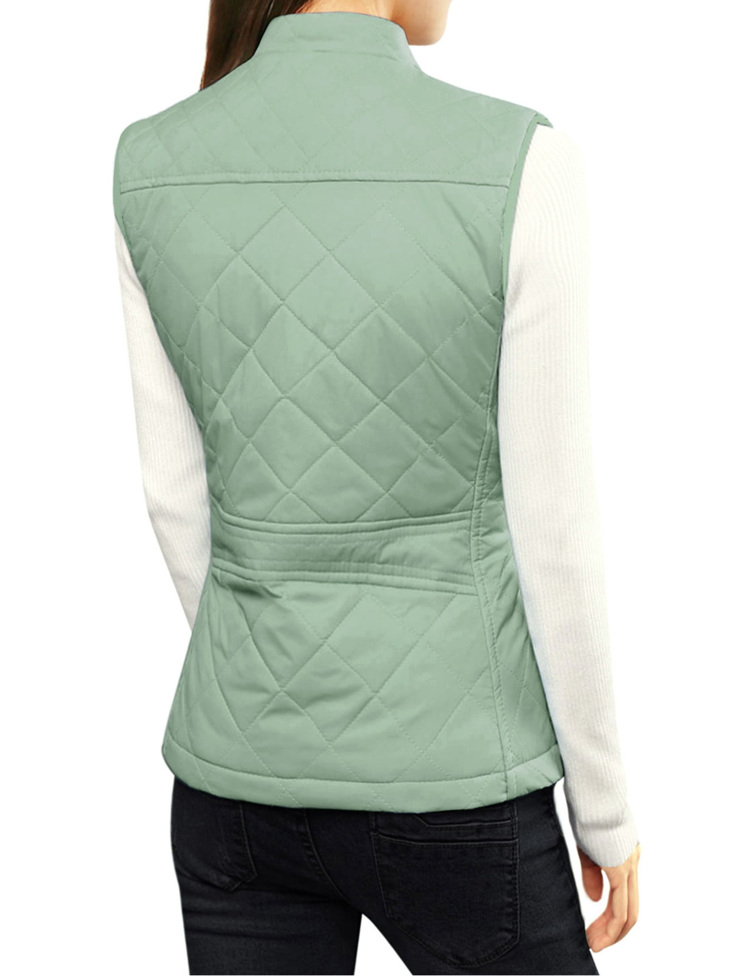 DARING DIVA Women's Zip Stand Collar Quilted Padded Vest M Dusty Green
