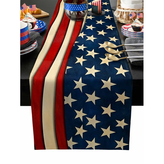 Table Runner Dresser Scarves 36 Inch Long,Retro Star and Stripe USA Flag Linen Dining Table Runners 4th of July American Patriotic Tabletop Scarf for Wedding Holiday Party Kitchen