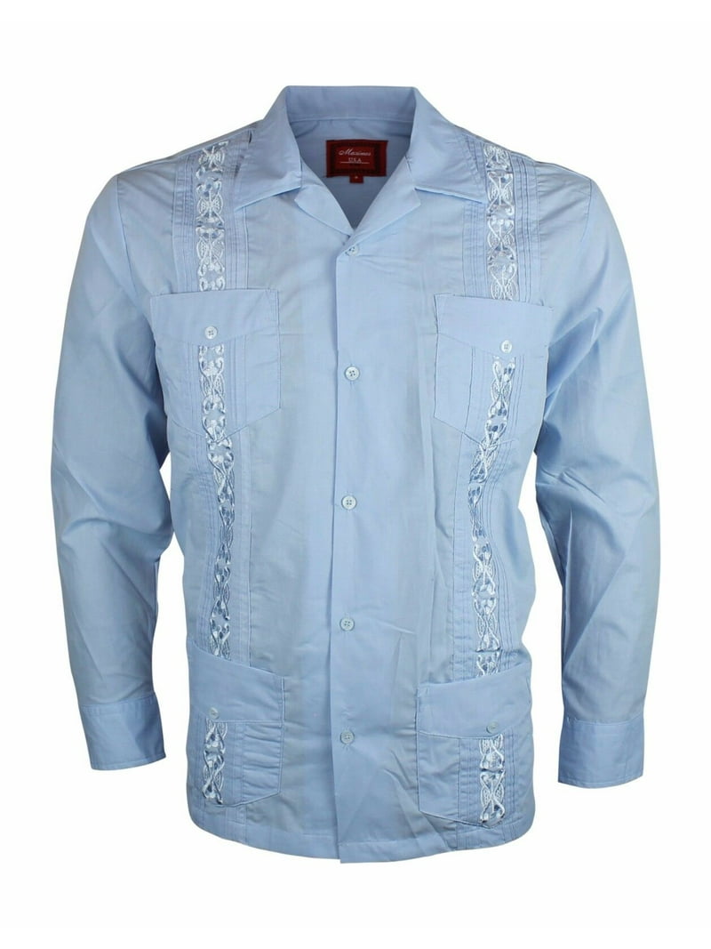 NEW GUAYABERA MEN MEXICAN CUBAN BARTENDER WEDDING LONG SLEEVE CASUAL DRESS  SHIRT (White, 5XL)