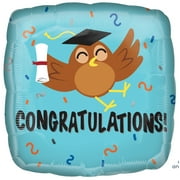 Anagram Congratulations Graduation Owl 18" Square Standard Foil Balloon, Blue Brown